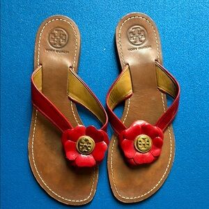 Tory Burch Red and Brown Leather Sandals